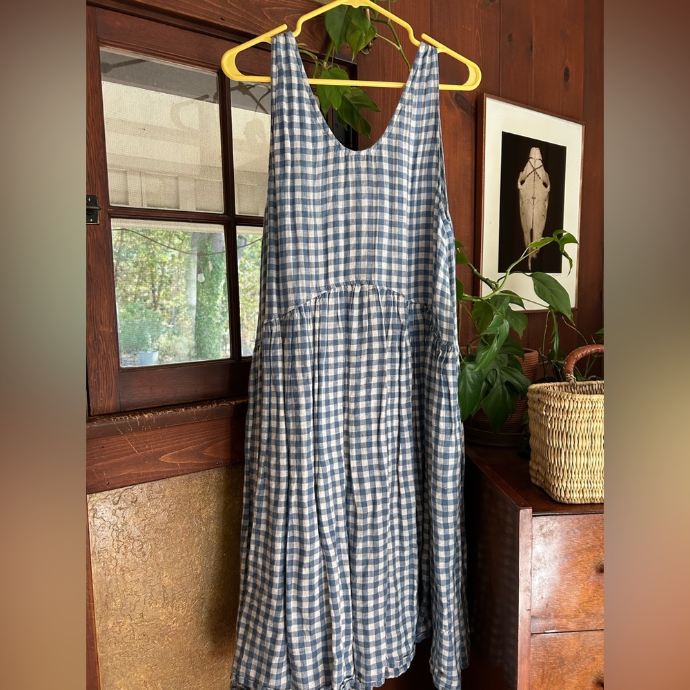 Notperfectlinen NPL Volume Dress in Light Blue Checked - lightweight linen